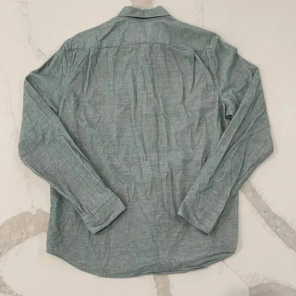 Express Button Up Long Sleeve Collared Shirt Gree… - image 7